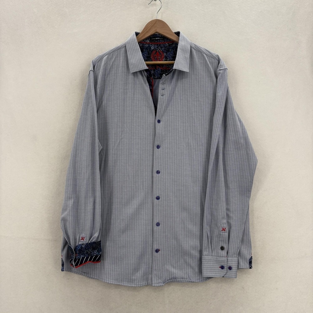 Au Noir Shirt Mens 6 2XL Blue Herringbone Long Sleeve Stretch Button Up Casual